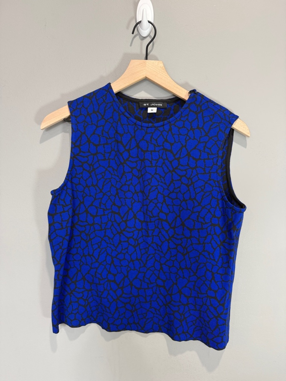 ST. JOHN  Leopard Animal Print Blue Black Silk Blend‎ Tank Top Size M